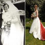 Two of the wedding dresses which will be displayed at the exhibition