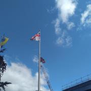 The flag raising took place in front of the Basingstoke and Deane Civic Building