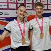 Amelia Thynne and Felix Smith after winning bronze at the World Age Group championships