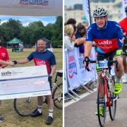 Simon O'Brien managed to raise more than £5,400 for SSAFA, presenting the check to Sam Nowell (left).