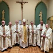 Some of the jubilarians and Bishop Philip Egan at the celebration mass.