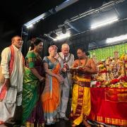 Mayor Paul Miller and Mayoress along with members of Hindu community offer prayers as part of the ceremony