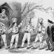 An 1852 depiction of a 'modern' Christmas play (now generally known as a mummers play).