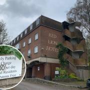 The Red Lion Hotel in Basingstoke. Inset of a car parking fine outside The Red Lion Hotel