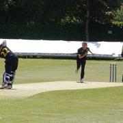Basingstoke opener Dubs Wood is bowled first ball by Ben Fisher.
