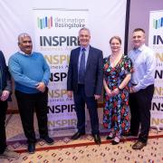 Representatives from Hampshire Tile Warehouse, Minerva Procurement Consultancy Services Ltd, and Cevitr Ltd with Warren Sadler (centre), from Service Excellence category sponsor Morr & Co Solicitors