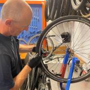 A bike being repaired at the workshop