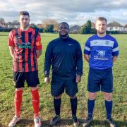 Silchester and Bournemouth Manor captains with referee ahead of their contest