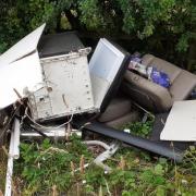 Fly-tipped items at Frost Lane in Overton