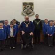 Merton Infant School pupils with the Mayor and Mayoress of Basingstoke