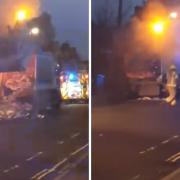 The bin lorry on fire in Basingstoke and Deane