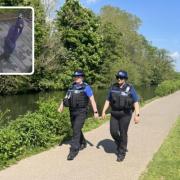Police have increased patrols around Riverside Park after the indecent exposure incidents. Inset, the CCTV image of the suspect they are looking for