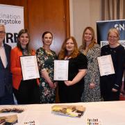 Representatives from the finalists of the Wellbeing Champion category are pictured with Hannah Monck (third right) from category sponsor SNG