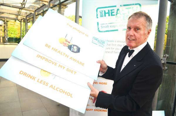 Sir Geoff Hurst with pledge cards from the campaign