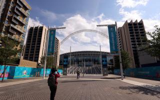 A general view outside of Wembley Stadium, London, as it prepares to host upcoming UEFA Euro 2020 matches. Picture date: Friday June 11, 2021..