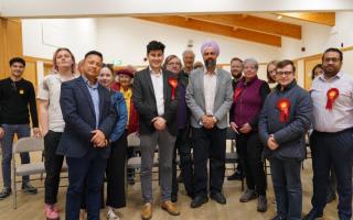 Shadow Rail Minister Tan Dhesi (wearing a turban) with Labour members including its parliamentary candidate in Basingstoke, David Lawrence