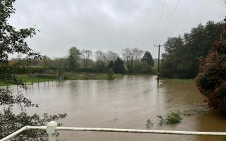 Water flooded onto fields near Headley on the A339