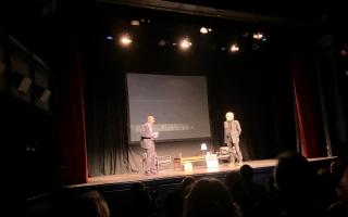 Fred Dinenage and Alex Dyke on stage at the Haymarket