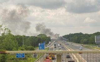  Plumes of black smoke billowed over the M27 near Swanwick after a derelict building fire on Saturday
